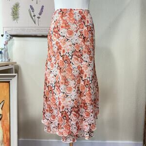 90s Y2k Floral Tiered Midi Skirt Romantic Forest Fairy Cottage Garden Party M